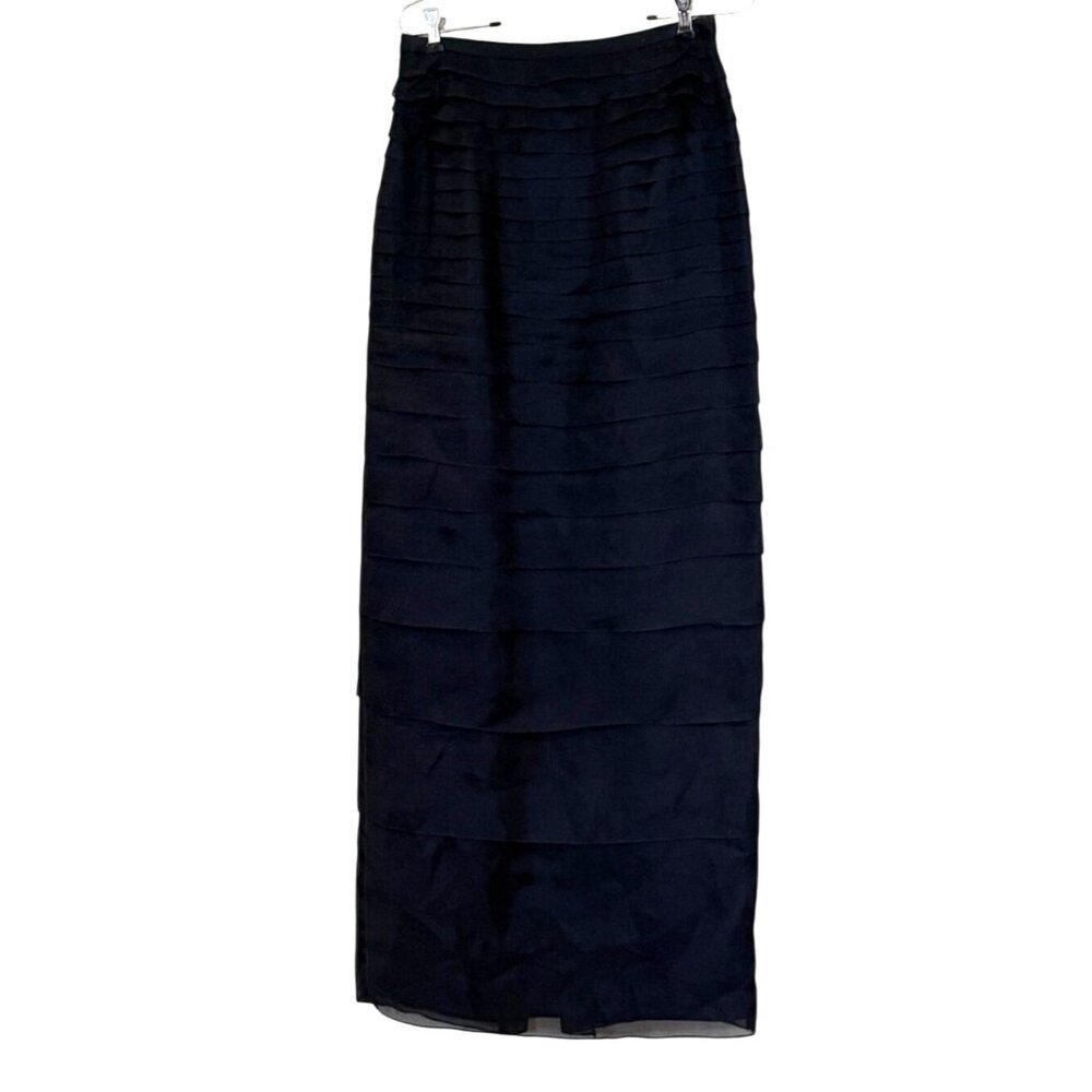 Calvin Klein Women's Silk Ruffled Tier Skirt Midi Black Size M